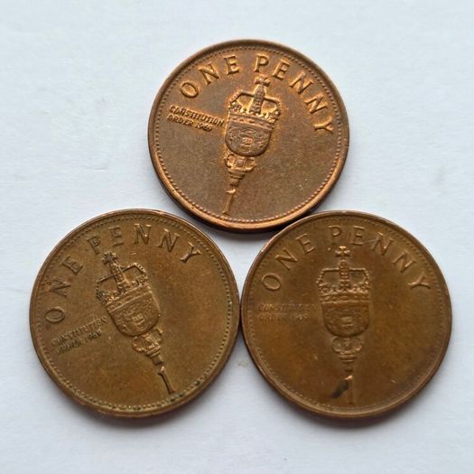 Gibraltar 3 Coins 1p Gibraltar 1p Penny Mace of the House of Assembly