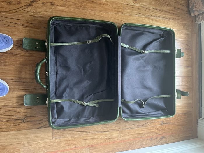 Vintage 70's Green Faux leather Suitcase VGC