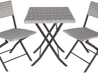 main image for ad Polyrattan Bistro Set 3-Piece for Garden, Balcony, Patio, Foldable Space-Saving with UV Protection - Various Colours - (Light Grey | No. 403714)