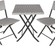 Polyrattan Bistro Set 3-Piece for Garden, Balcony, Patio, Foldable Space-Saving with UV Protection - Various Colours - (Light Grey | No. 403714)