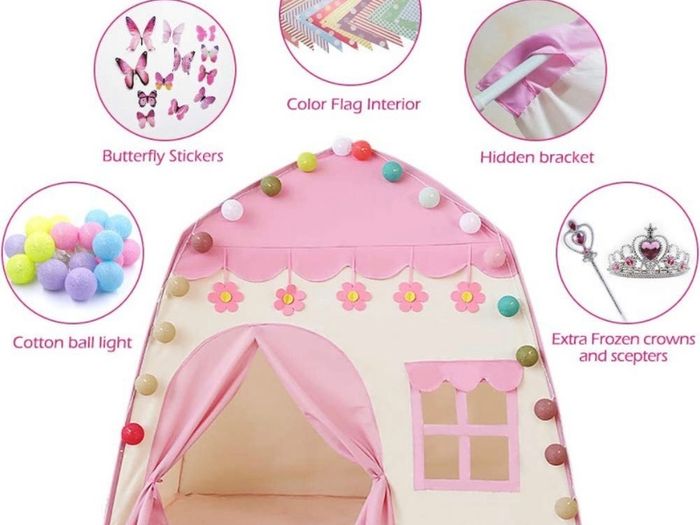 Princess Castle Play Tent Kid Play Tent Large Kids Play House for Indoor and Outdoor with Cotton Ball Lights Princess Crown Magic Wand Safety Non-toxic Great Gift for Girls (FREE POSTAGE)