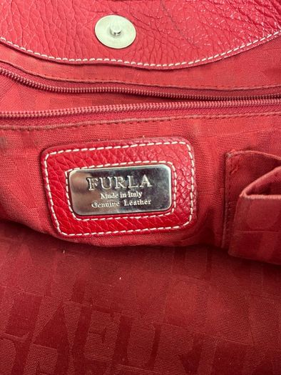 Furla Red Pebbled Leather Tote Bag