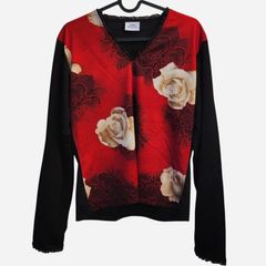 Vintage y2k/90s gothic red and black long sleeve top with rose design.