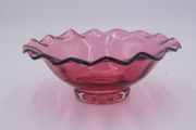 Cranberry Vintage Glass Ripple Rim Bowl