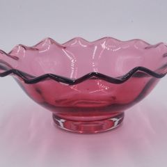 Cranberry Vintage Glass Ripple Rim Bowl