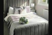 Ottoman Winged Panel Plush Velvet Upholstered Bed Frame Double &amp; King Size Bed