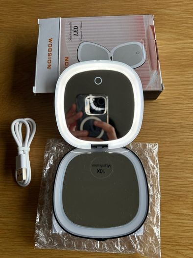 Brand new travel mirror with LED light, rechargeable