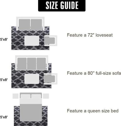 Luxury Velvet Shag Area Rug Modern Indoor Plush Fluffy Rugs, Extra Soft and Comfy Carpet, Geometric Moroccan Rugs for Bedroom Living Room Girls Kids Nursery, 5x8 Feet Dark Grey/White MULTIPLE COLOURS AVAILABLE (FREE POSTAGE)
