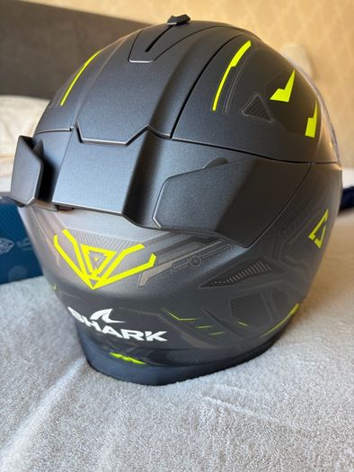 shark motorcycle helmet with Sena Bluetooth kit installed