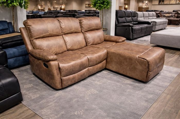 Athens Brown Fabric Recliner Corner Sofa with Chaise Easy Clean