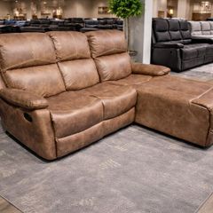Athens Brown Fabric Recliner Corner Sofa with Chaise Easy Clean