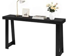 140 cm Console Table, Modern Desk Behind the Couch, Wooden Rectangle Entrance Desk, Narrow Long Sofa Table Accent Stand, Ideal for Hallway, Bedroom, Living Room, Foyer, Easy Assembly, Black