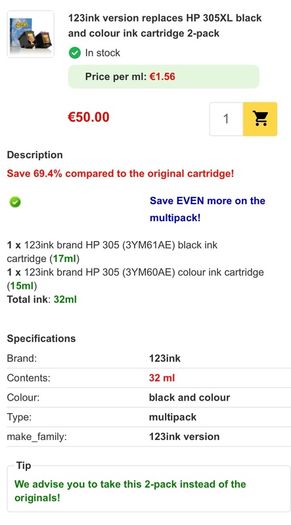 123ink.ie hp305xl compatible ink