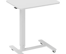 Height Adjustable Standing Desk, Pneumatic Sit Stand Desk for Laptop, Mobile Overbed Table with Wheels for Home Office, White
