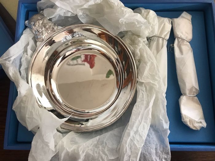 Silverplate Teddy Dish & Cutlery Set - New / Boxed