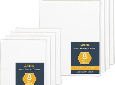 Pre-Stretched Canvas 8pcs - 24x30CM-4pk & 30x40CM-4pk -Assorted Artist Framed Canvas/ 280GSM/100% Cotton/Blank/Triple Primed/Acid Free/Medium Grain/ 1.7cm - Acrylic/Oil (FREE POSTAGE)
