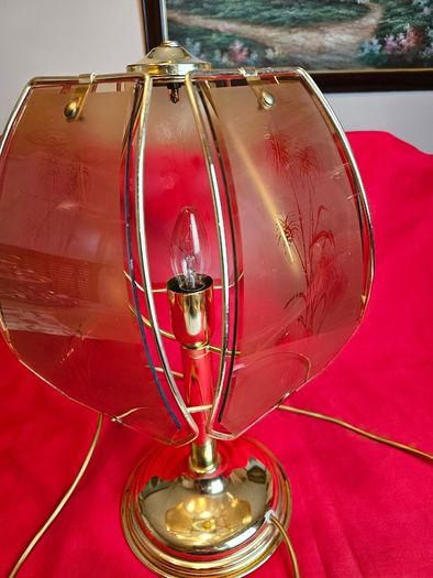 Vintage brass  etched glass table lamp 1970s/80s,
