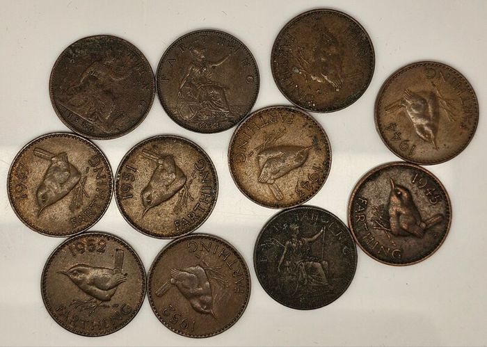 Great Britain 1/4d Farthing Lot 1886 1934 1926 1939 1943 1944 1945 1947 1951 1952x2