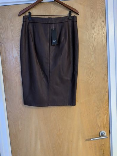 F&F Burgundy  Faux Leather   A- Line Skirt.  S.12.    B.N.W.T.