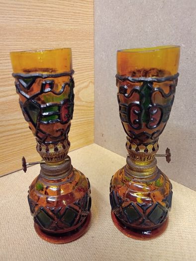 Vintage Amber Glass Oil Lamps  / 1960s