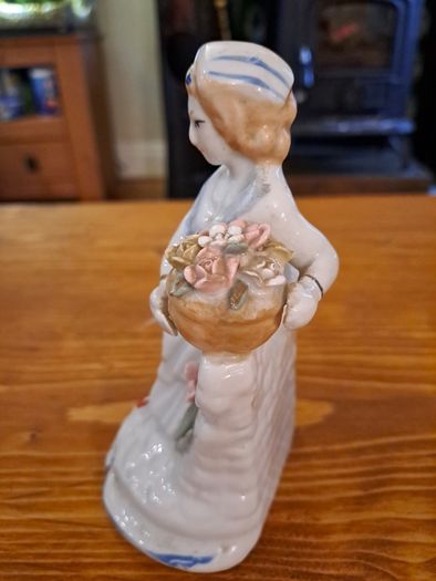 Vintage porcelain woman figurine detailed flowers