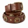 Unisex Genuine Leather Studded Belt Vintage Brown Leather Belt with Antique Brass Rivets & Buckle Image 5