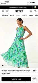 Roman Green Blurred Print Pleated Maxi Dress