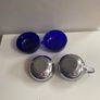 Vintage sugar dish and creamer pierced chrome with blue glass insets Image 3