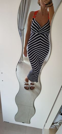 TED BAKER navy white striped red criss cross straps Sz 3 (Fit 10-12UK)