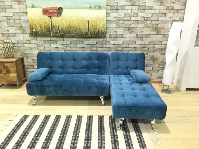 Blue Corner Sofa Bed with Chaise Longue, Aroa xs