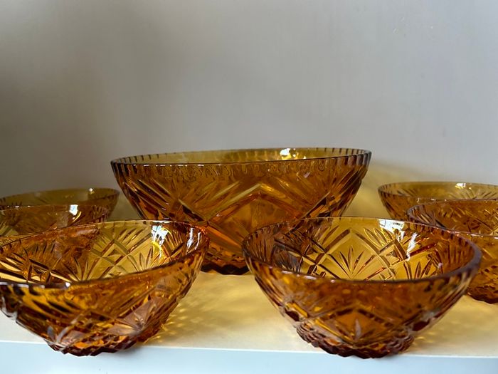Vintage Amber Pressed Glass Bowls.Price drop