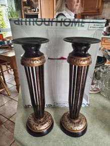 Vintage Pair of Elements Resin Pillar Candle HolderWITH COPPER FINSHE.