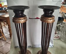 Vintage Pair of Elements Resin Pillar Candle HolderWITH COPPER FINSHE.