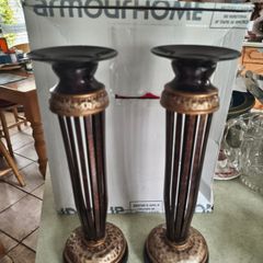 Vintage Pair of Elements Resin Pillar Candle HolderWITH COPPER FINSHE.