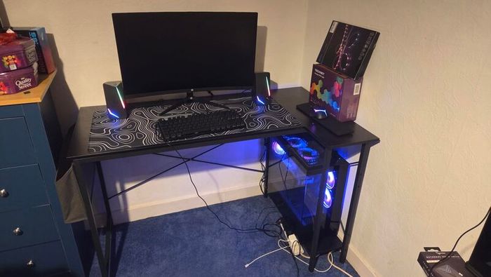L Shaped Gaming Desk 120x70 cm Computer with Storage Bag Office Small Writing Table Large Reversible Shelves Workstation for Study Play Work Home Black