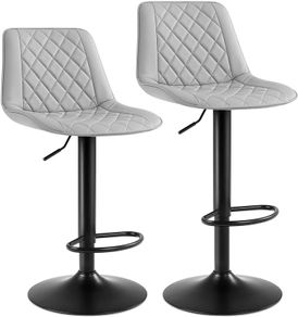 _Set of 2 Bar Chairs, High Stools, Kitchen Seat, Adjustable Height, with Backrest and Padded Seat, Metal Footrest, PU Padded Surface, Load 120 kg, Gray