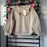 blouse Bnwt beige striped feminine frilled shoulder top size 38 Image 2