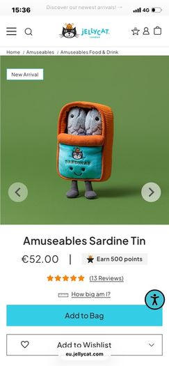 New JELLYCAT Amuseable Sardine Tin