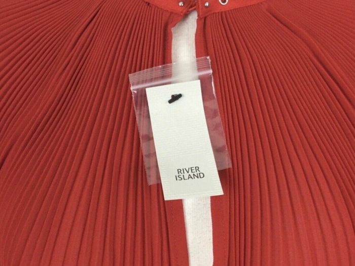 River Island Ladies Red Semi Pleated Sheer Top Long Sleeves Cold Shoulders Sz 10 including postage