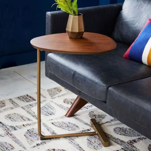 C Shaped Couch Side Table with Wooden Top