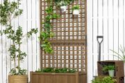 Raised Bed with Drainage Holes, Wood Planter with Trellis for Climbing Plants to Grow Vegetables, Flowers, Brown
