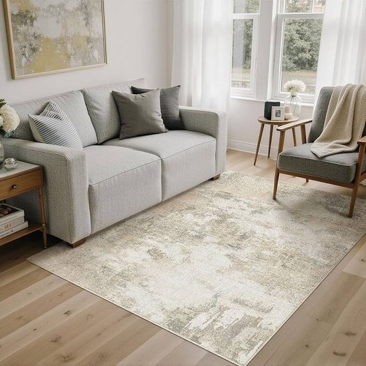 Modern Abstract Area Rug 120x170cm Beige Washable Living Room Rug Non-slip Soft Accent Carpet Area Rugs Art Floor Carpet for Living Room Bedroom Home Office Dining Room Kitchen Decor