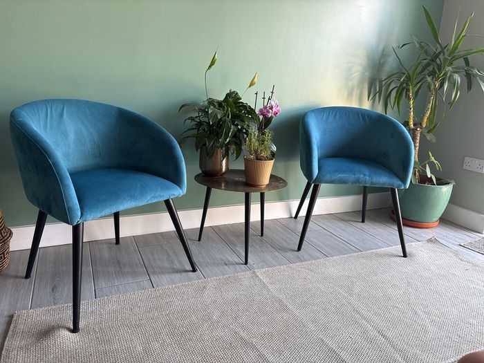 2 Blue Velvet Accent Chairs