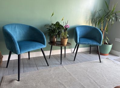 2 Blue Velvet Accent Chairs