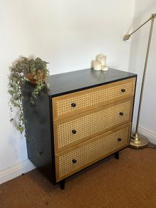 Black wood and Rattan chest of drawers