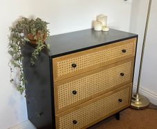 Black wood and Rattan chest of drawers