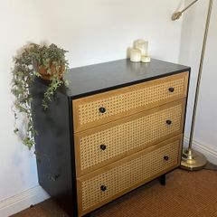 Black wood and Rattan chest of drawers