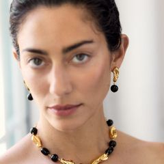 Mulberry by Rejina Pyo Textured Beaded Necklace - Gold & Onyx - Boxed
