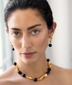 Mulberry by Rejina Pyo Textured Beaded Necklace - Gold & Onyx - Boxed