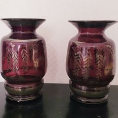 Mid-century pair of italian vases with silver overlay